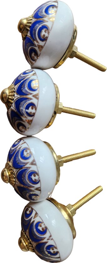 4 x Prachtige RiaD deurknop keramiek vintage baroque goud met blauw- met schroef voor kast - DIY - kastknop- Meubelknop - Deurknoppen voor kasten - Meubelbeslag - Deurknopjes - Meubelknoppen