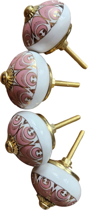 4 x Prachtige RiaD deurknop keramiek vintage baroque goud roze- met schroef voor kast - DIY - kastknop- Meubelknop - Deurknoppen voor kasten - Meubelbeslag - Deurknopjes - Meubelknoppen