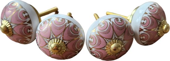 4 x Prachtige RiaD deurknop keramiek vintage baroque goud roze- met schroef voor kast - DIY - kastknop- Meubelknop - Deurknoppen voor kasten - Meubelbeslag - Deurknopjes - Meubelknoppen