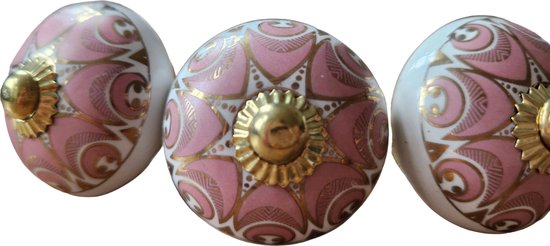 4 x Prachtige RiaD deurknop keramiek vintage baroque goud roze- met schroef voor kast - DIY - kastknop- Meubelknop - Deurknoppen voor kasten - Meubelbeslag - Deurknopjes - Meubelknoppen