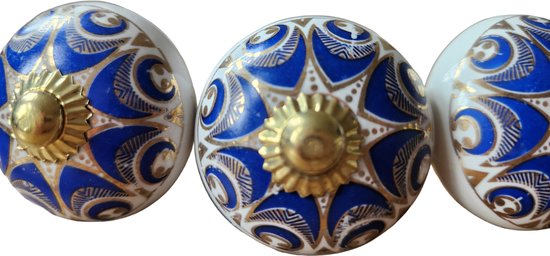 4 x Prachtige RiaD deurknop keramiek vintage baroque goud met blauw- met schroef voor kast - DIY - kastknop- Meubelknop - Deurknoppen voor kasten - Meubelbeslag - Deurknopjes - Meubelknoppen