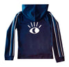 Op de achterkant van onze capuchon trui vind je ons gave oog logo! Moon Rebel kinderkleding voor meisjes.